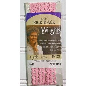 Wrights Baby Rick Rack Trim Light Pink 1/4" 4 Yards 400 Pink 061 New Vintage